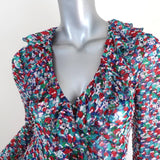 Saloni Ruffled Wrap Top Iman Multicolor Printed Silk Size 2 Long Sleeve Blouse available at CelebrityOwned.com img_2