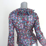Saloni Ruffled Wrap Top Iman Multicolor Printed Silk Size 2 Long Sleeve Blouse available at CelebrityOwned.com img_5