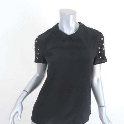Sandro Blouse Black Pearl & Crystal-Embellished Silk Size 1 Short Sleeve Top available at CelebrityOwned.com img_1