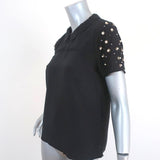 Sandro Blouse Black Pearl & Crystal-Embellished Silk Size 1 Short Sleeve Top available at CelebrityOwned.com img_2