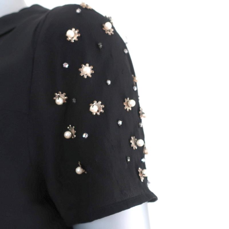 Sandro Blouse Black Pearl &amp; Crystal-Embellished Silk Size 1 Short Sleeve Top available at CelebrityOwned.com img_4