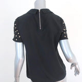Sandro Blouse Black Pearl & Crystal-Embellished Silk Size 1 Short Sleeve Top available at CelebrityOwned.com img_7
