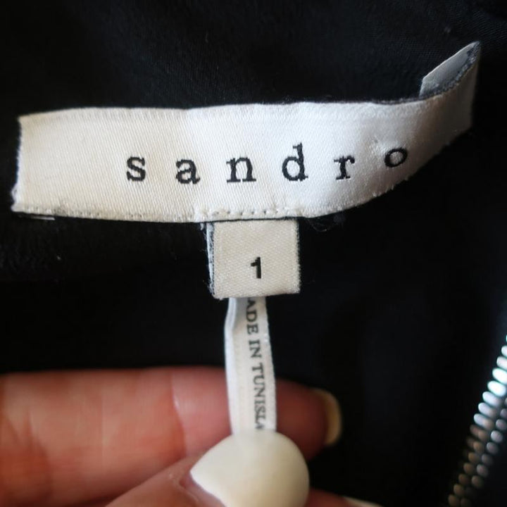Sandro Blouse Black Pearl &amp; Crystal-Embellished Silk Size 1 Short Sleeve Top available at CelebrityOwned.com img_8
