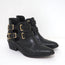 Sandro Double Buckle Ankle Boots Black Leather Size 37 Pointed Toe Booties