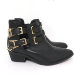 Sandro Double Buckle Ankle Boots Black Leather Size 37 Pointed Toe Booties available at CelebrityOwned.com img_2