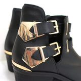 Sandro Double Buckle Ankle Boots Black Leather Size 37 Pointed Toe Booties available at CelebrityOwned.com img_3