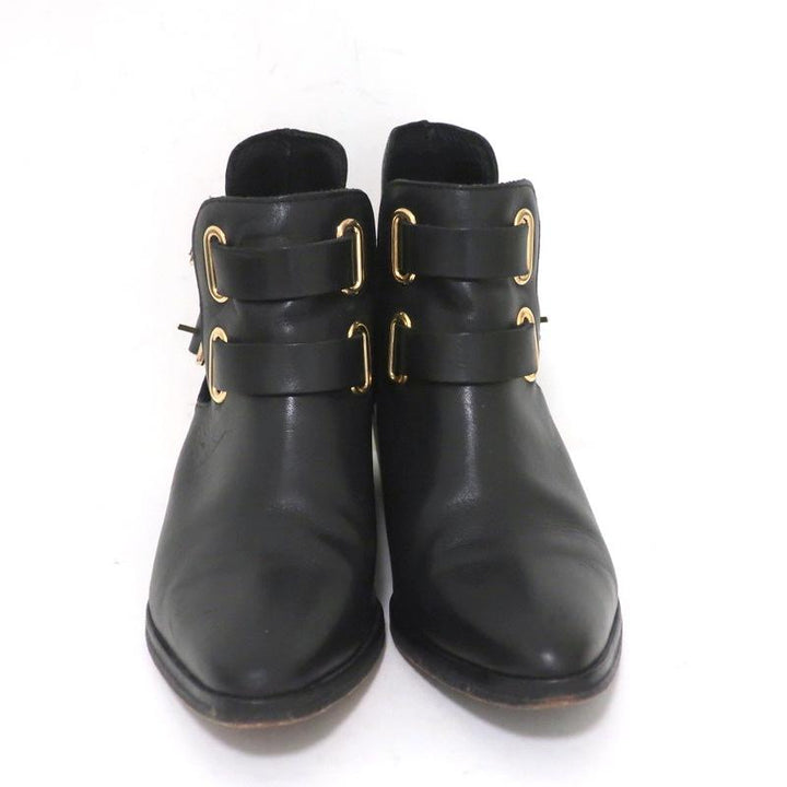 Sandro Double Buckle Ankle Boots Black Leather Size 37 Pointed Toe Booties available at CelebrityOwned.com img_4