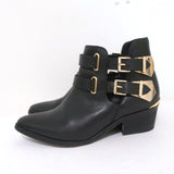 Sandro Double Buckle Ankle Boots Black Leather Size 37 Pointed Toe Booties available at CelebrityOwned.com img_6