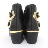 Sandro Double Buckle Ankle Boots Black Leather Size 37 Pointed Toe Booties available at CelebrityOwned.com img_9
