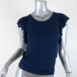 Sandro Top Kaili Navy Knit Size 2 Flutter Sleeve Blouse available at CelebrityOwned.com img_1