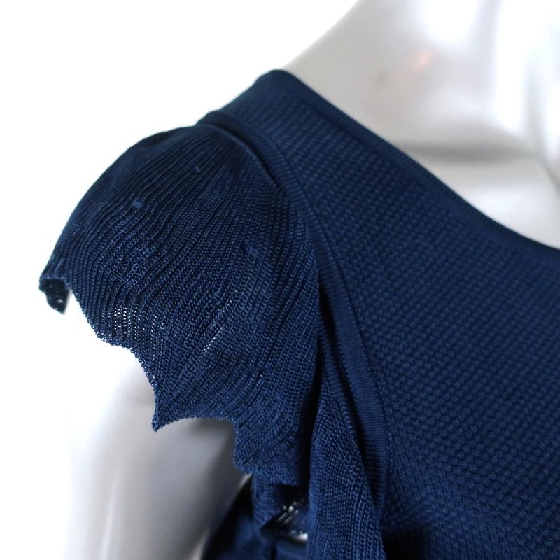 Sandro Top Kaili Navy Knit Size 2 Flutter Sleeve Blouse available at CelebrityOwned.com img_2