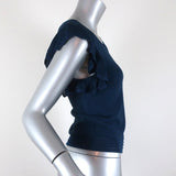 Sandro Top Kaili Navy Knit Size 2 Flutter Sleeve Blouse available at CelebrityOwned.com img_3