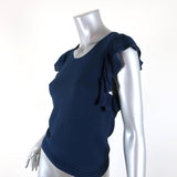Sandro Top Kaili Navy Knit Size 2 Flutter Sleeve Blouse available at CelebrityOwned.com img_4