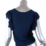 Sandro Top Kaili Navy Knit Size 2 Flutter Sleeve Blouse available at CelebrityOwned.com img_5