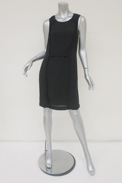 Sari Gueron Dress Black Ruffle-Trim Silk Crepe Size 4 Sleeveless Shift available at CelebrityOwned.com img_1