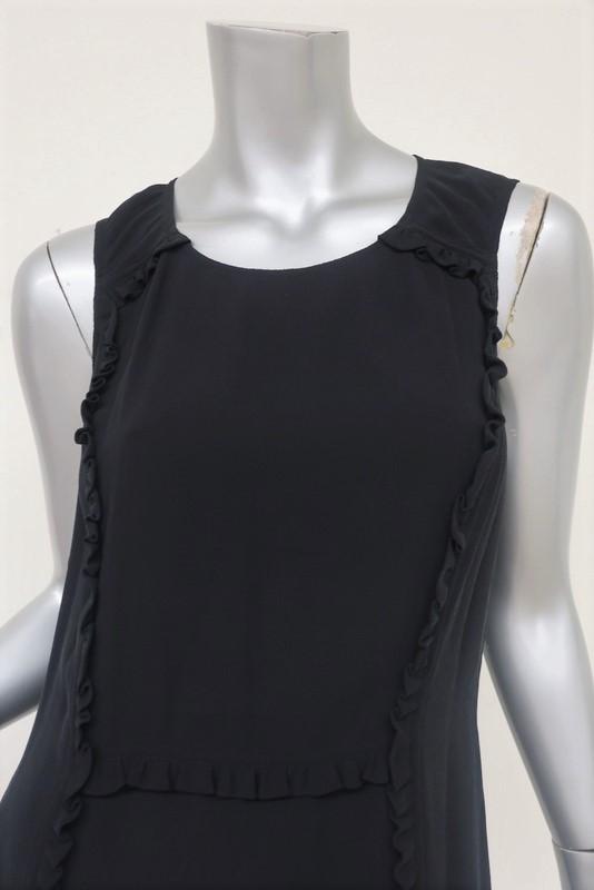 Sari Gueron Dress Black Ruffle-Trim Silk Crepe Size 4 Sleeveless Shift available at CelebrityOwned.com img_3