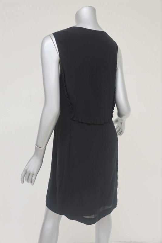 Sari Gueron Dress Black Ruffle-Trim Silk Crepe Size 4 Sleeveless Shift available at CelebrityOwned.com img_4