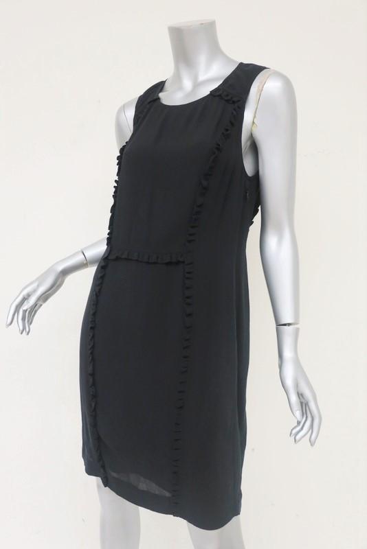Sari Gueron Dress Black Ruffle-Trim Silk Crepe Size 4 Sleeveless Shift available at CelebrityOwned.com img_5