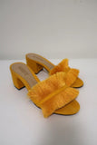 Schutz Elza Fringe Sandals Marigold Suede Size 6 Mid-Heel Slides NEW available at CelebrityOwned.com img_1