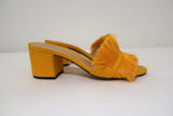 Schutz Elza Fringe Sandals Marigold Suede Size 6 Mid-Heel Slides NEW available at CelebrityOwned.com img_2