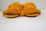 Schutz Elza Fringe Sandals Marigold Suede Size 6 Mid-Heel Slides NEW available at CelebrityOwned.com img_4