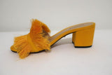 Schutz Elza Fringe Sandals Marigold Suede Size 6 Mid-Heel Slides NEW available at CelebrityOwned.com img_5