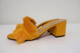Schutz Elza Fringe Sandals Marigold Suede Size 6 Mid-Heel Slides NEW available at CelebrityOwned.com img_6