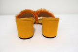 Schutz Elza Fringe Sandals Marigold Suede Size 6 Mid-Heel Slides NEW available at CelebrityOwned.com img_7