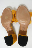 Schutz Elza Fringe Sandals Marigold Suede Size 6 Mid-Heel Slides NEW available at CelebrityOwned.com img_9