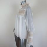 See By Chloe High Neck Blouse Cream Smocked Crepe Size 38 Long Sleeve Top available at CelebrityOwned.com img_3