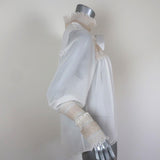 See By Chloe High Neck Blouse Cream Smocked Crepe Size 38 Long Sleeve Top available at CelebrityOwned.com img_5