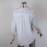 See By Chloe High Neck Blouse Cream Smocked Crepe Size 38 Long Sleeve Top available at CelebrityOwned.com img_7