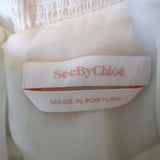 See By Chloe High Neck Blouse Cream Smocked Crepe Size 38 Long Sleeve Top available at CelebrityOwned.com img_8