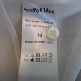 See By Chloe High Neck Blouse Cream Smocked Crepe Size 38 Long Sleeve Top available at CelebrityOwned.com img_9