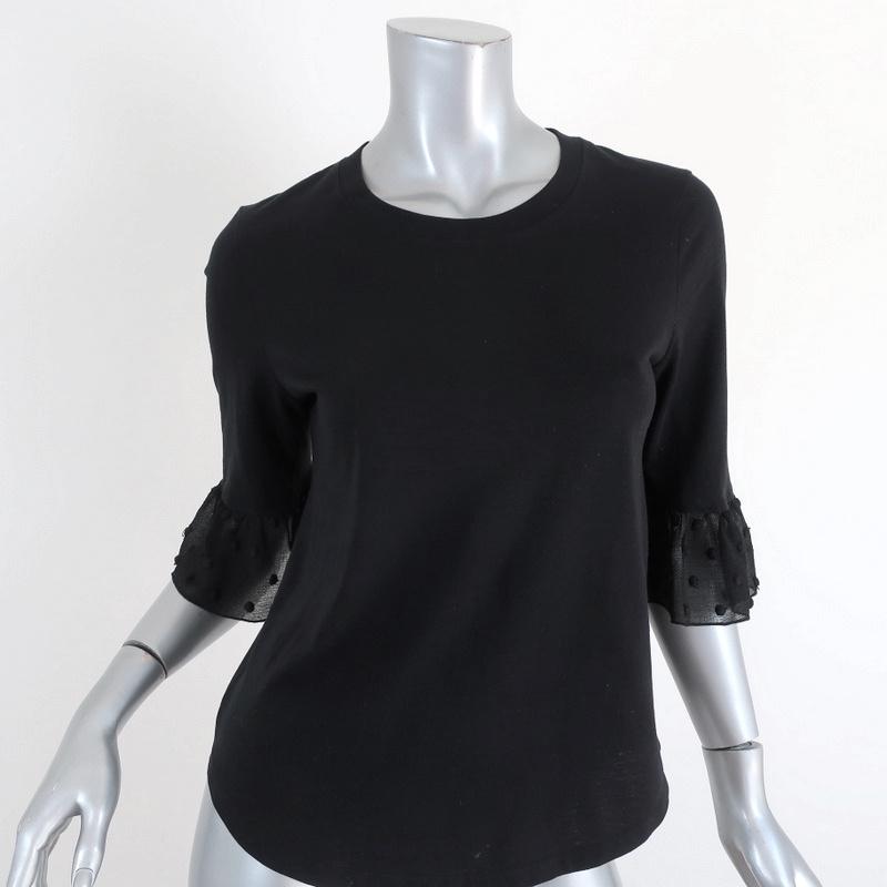 See by Chloe Bell Sleeve Tee Black Cotton & Polka Dot Chiffon Size Extra Small available at CelebrityOwned.com img_1