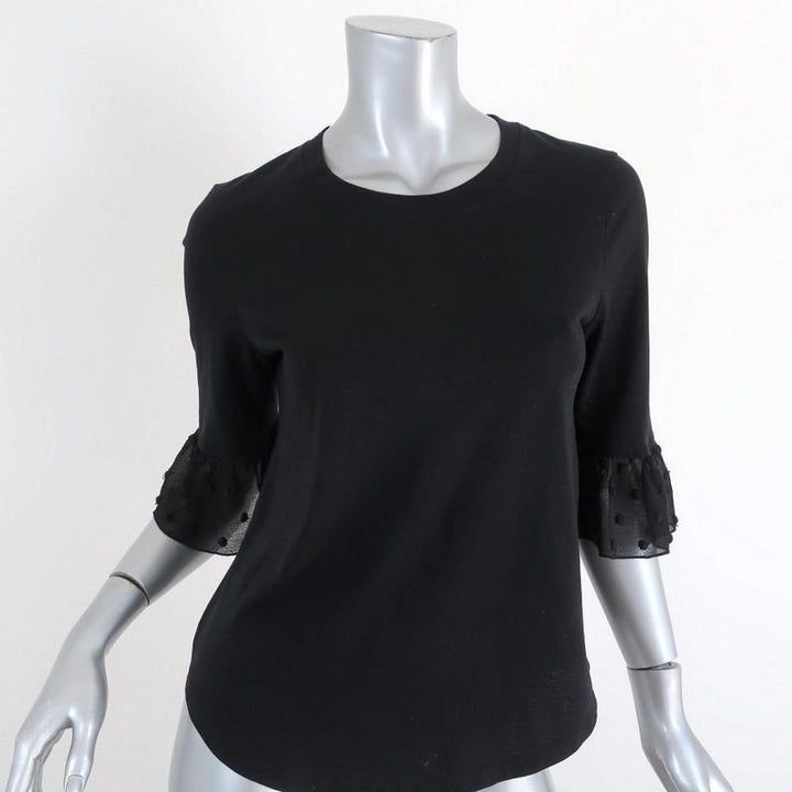 See by Chloe Bell Sleeve Tee Black Cotton &amp; Polka Dot Chiffon Size Extra Small available at CelebrityOwned.com img_1