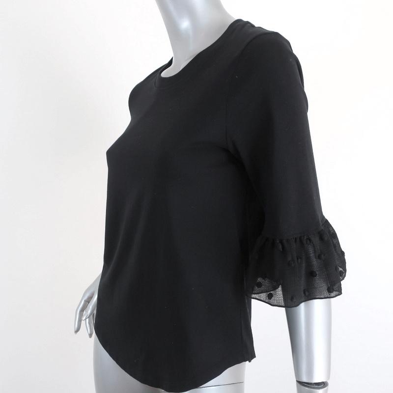 See by Chloe Bell Sleeve Tee Black Cotton &amp; Polka Dot Chiffon Size Extra Small available at CelebrityOwned.com img_3