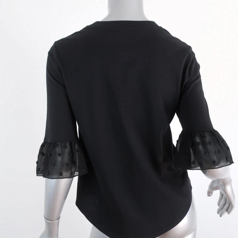 See by Chloe Bell Sleeve Tee Black Cotton &amp; Polka Dot Chiffon Size Extra Small available at CelebrityOwned.com img_5