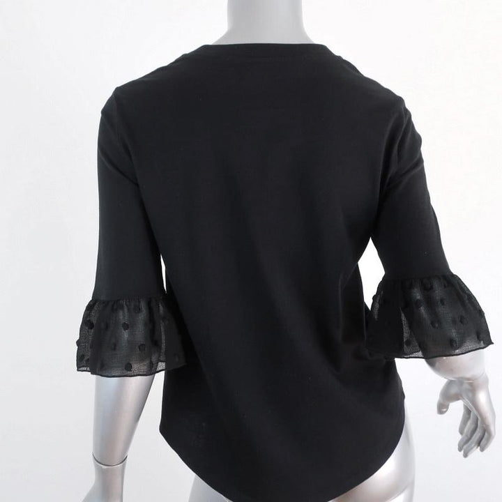 See by Chloe Bell Sleeve Tee Black Cotton &amp; Polka Dot Chiffon Size Extra Small available at CelebrityOwned.com img_5