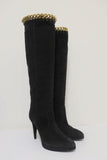 Sergio Rossi Chain-Embellished Knee High Boots Black Suede Size 36 Platform Heel available at CelebrityOwned.com img_1