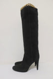 Sergio Rossi Chain-Embellished Knee High Boots Black Suede Size 36 Platform Heel available at CelebrityOwned.com img_6