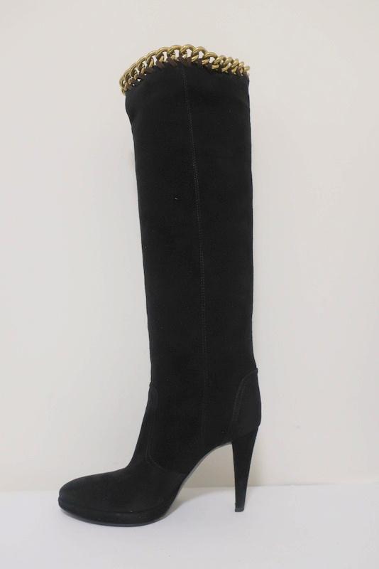 Sergio Rossi Chain-Embellished Knee High Boots Black Suede Size 36 Platform Heel available at CelebrityOwned.com img_7