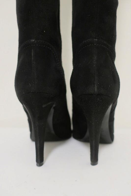Sergio Rossi Chain-Embellished Knee High Boots Black Suede Size 36 Platform Heel available at CelebrityOwned.com img_9