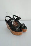 Sergio Rossi Coated Cork Platform Wedge Sandals Black Patent Leather Size 40 available at CelebrityOwned.com img_1