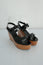Sergio Rossi Coated Cork Platform Wedge Sandals Black Patent Leather Size 40
