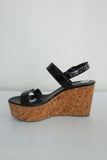 Sergio Rossi Coated Cork Platform Wedge Sandals Black Patent Leather Size 40 available at CelebrityOwned.com img_3