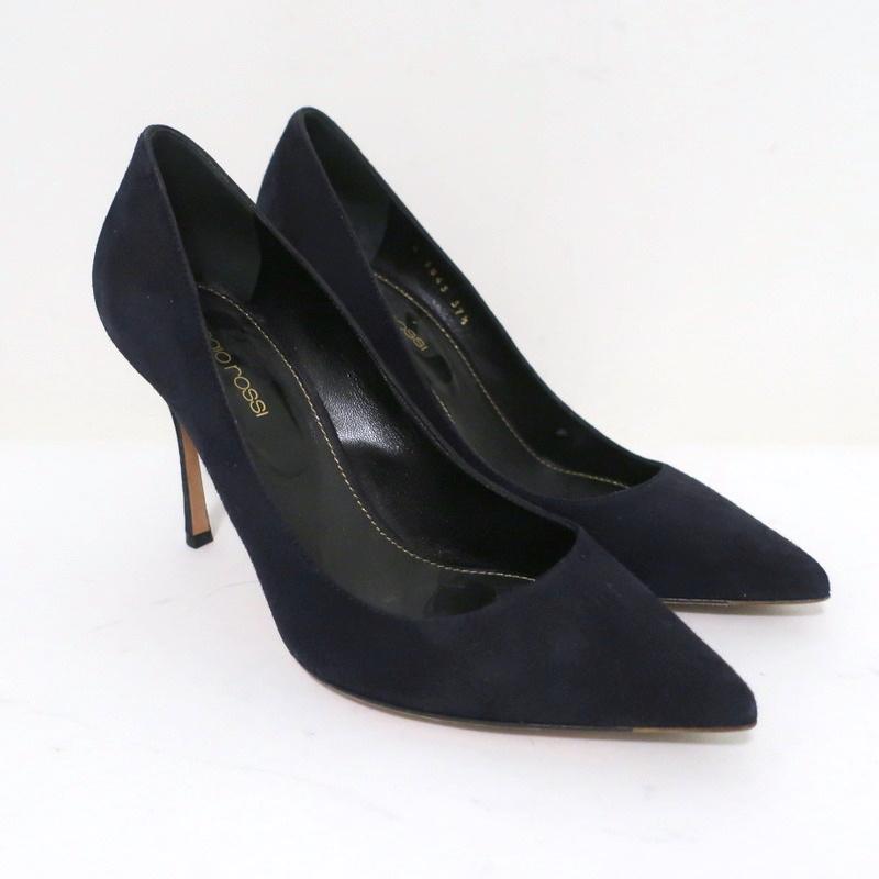 Sergio Rossi Godiva Pumps Navy Suede Size 37.5 Pointed Toe Heels