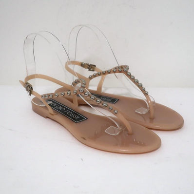 Sergio Rossi Khata Jelly Thong Sandals Nude/Silver Studded Rubber Size 38 available at CelebrityOwned.com img_1