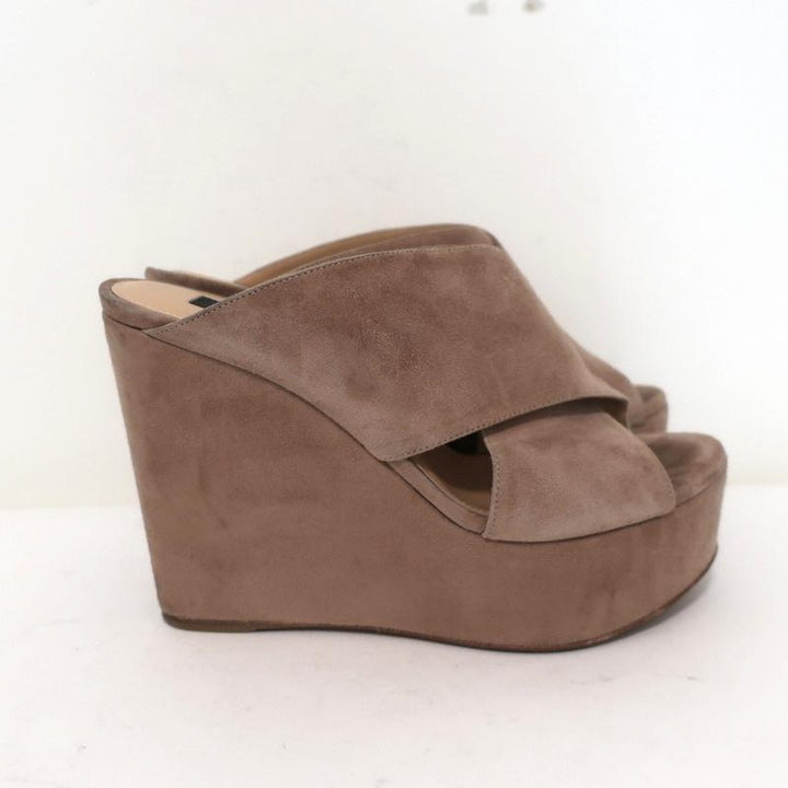 Sergio Rossi Platform Wedge Sandals Alma Beige Suede Size 38 Crisscross Heel available at CelebrityOwned.com img_2