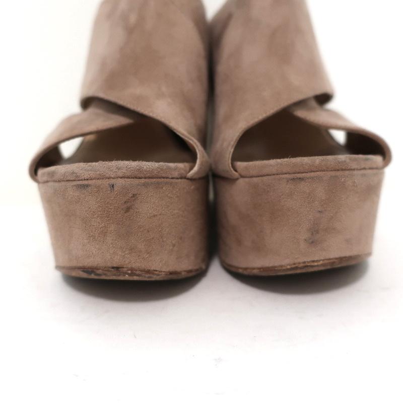 Sergio Rossi Platform Wedge Sandals Alma Beige Suede Size 38 Crisscross Heel available at CelebrityOwned.com img_4